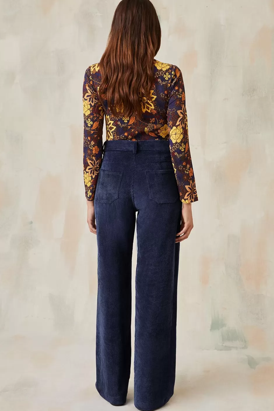 Soi Paris Pantalon Idéaliste en velours Bleu nuit IMPRIMÉS Fashion