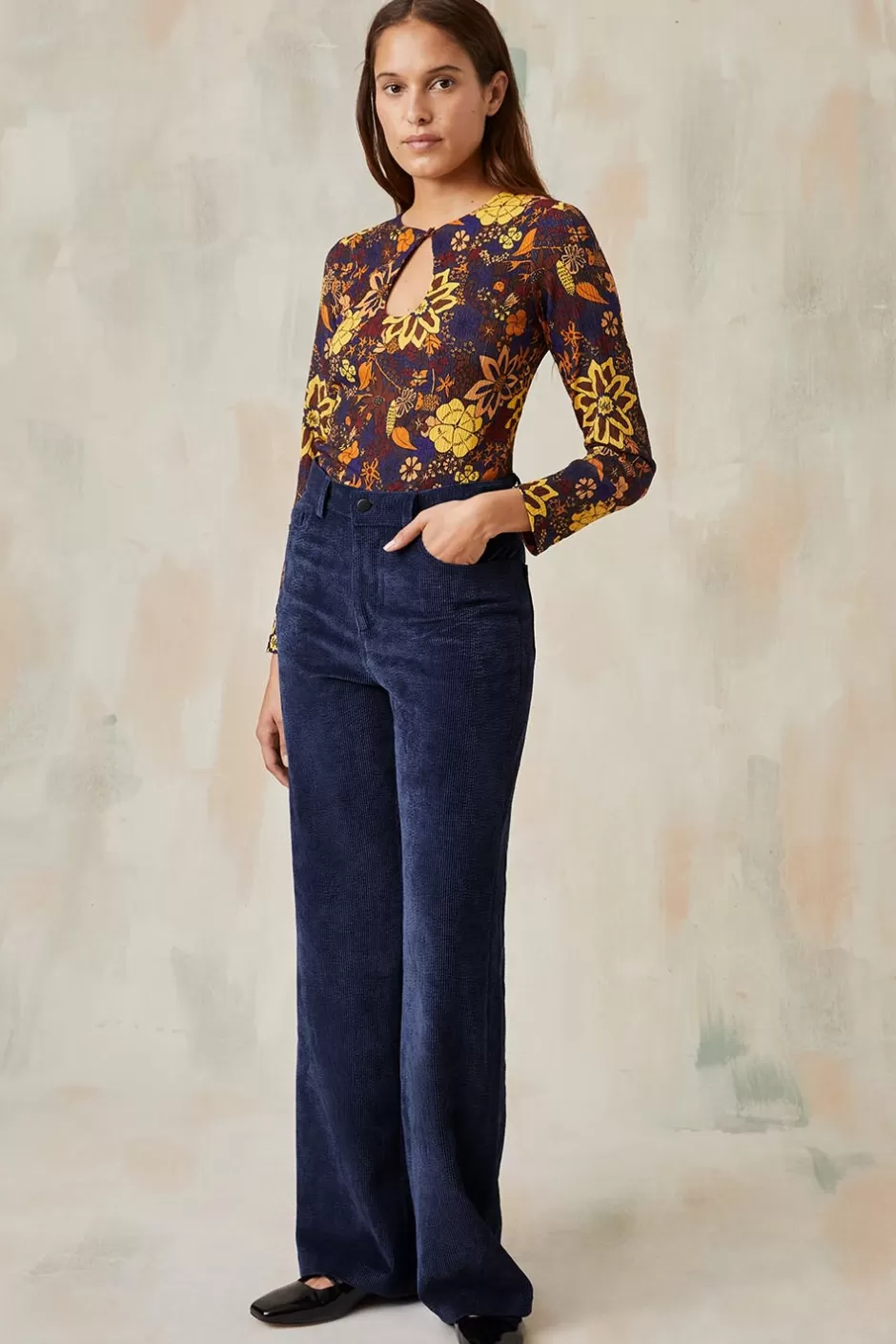 Soi Paris Pantalon Idéaliste en velours Bleu nuit IMPRIMÉS Fashion