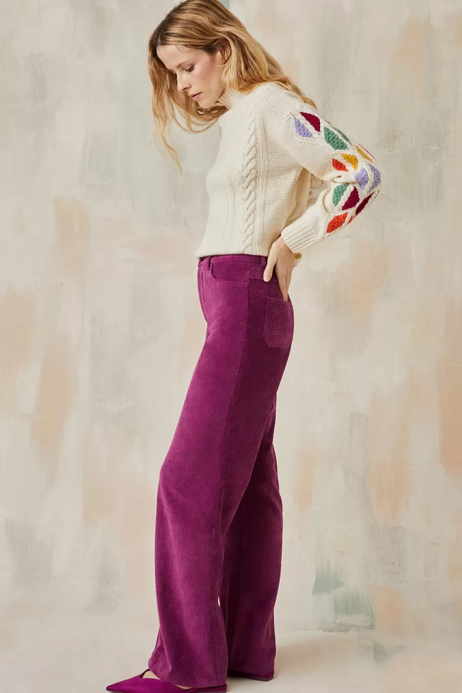 Soi Paris Pantalon Idéaliste en velours Camélia IMPRIMÉS Best