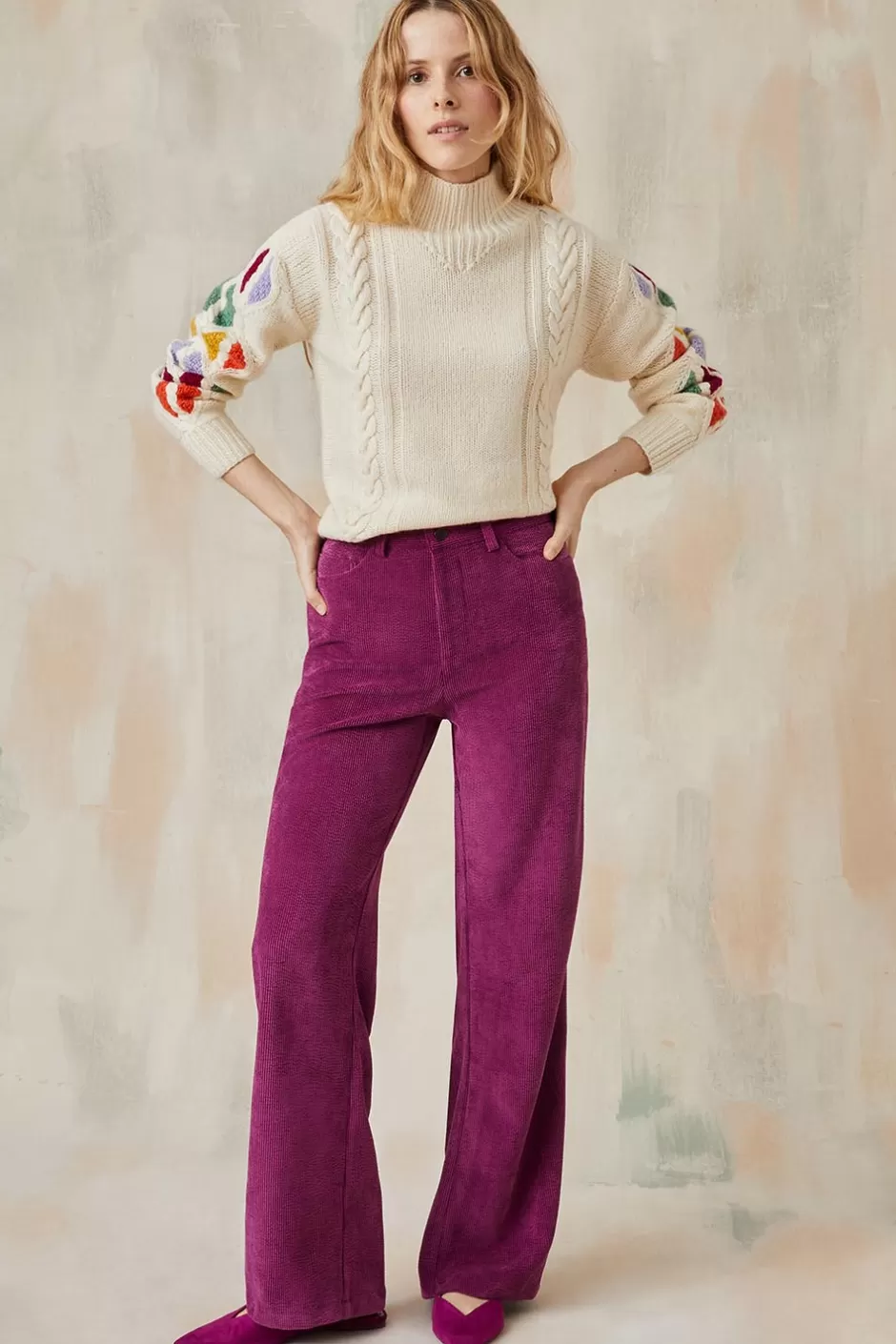 Soi Paris Pantalon Idéaliste en velours Camélia IMPRIMÉS Best