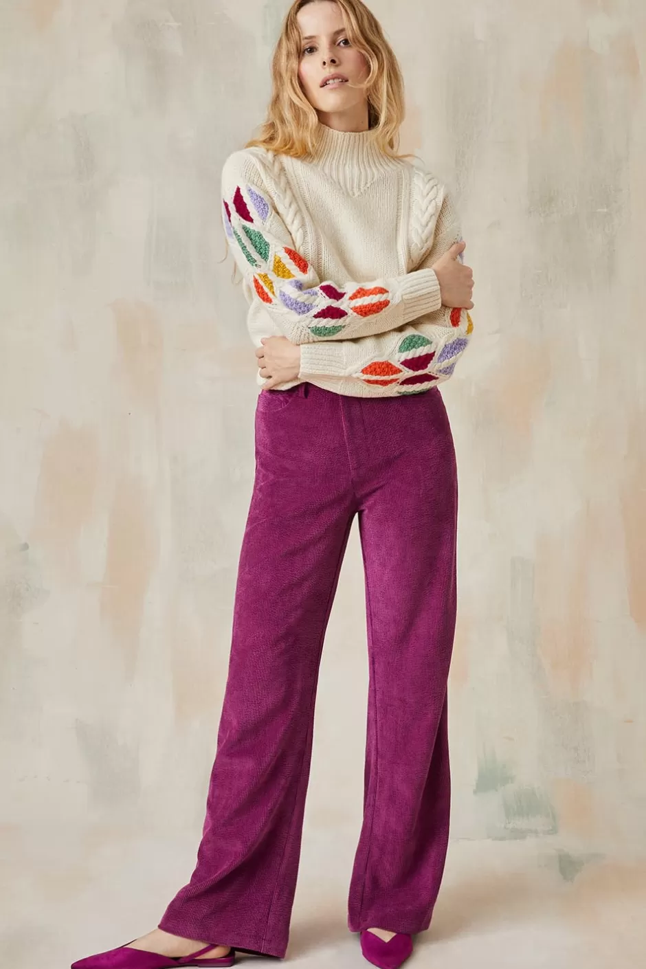 Soi Paris Pantalon Idéaliste en velours Camélia IMPRIMÉS Best