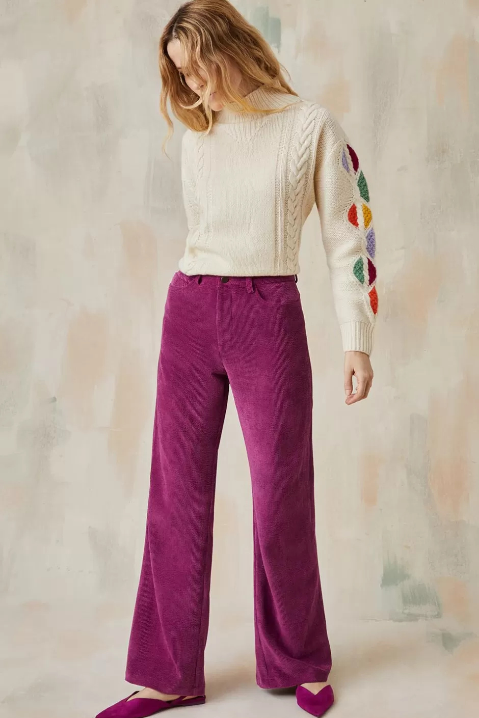 Soi Paris Pantalon Idéaliste en velours Camélia IMPRIMÉS Best