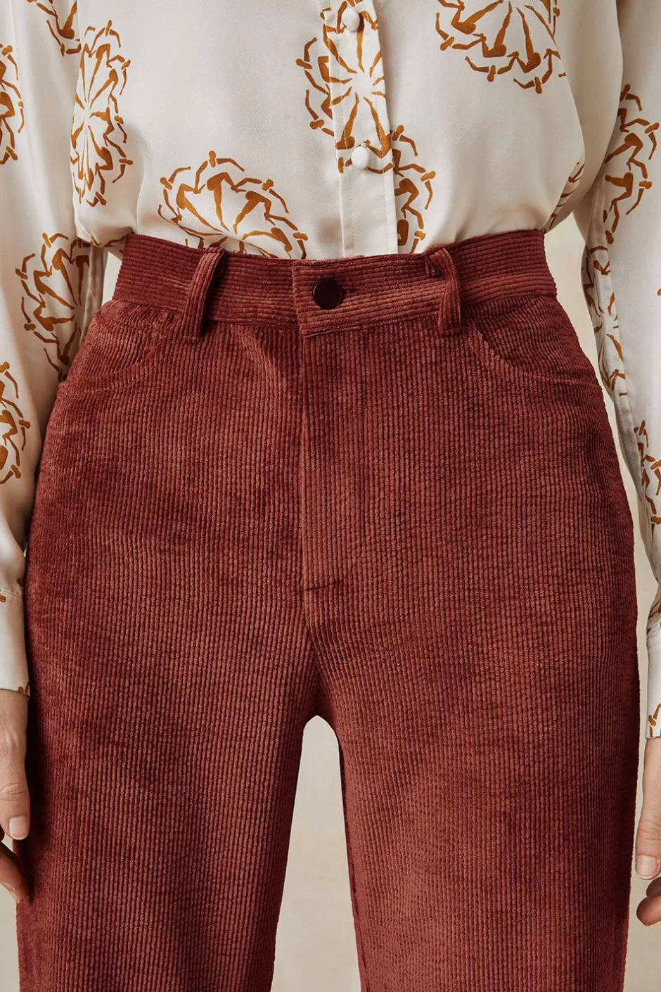 Soi Paris Pantalon Idéaliste en velours Châtaigne IMPRIMÉS Shop