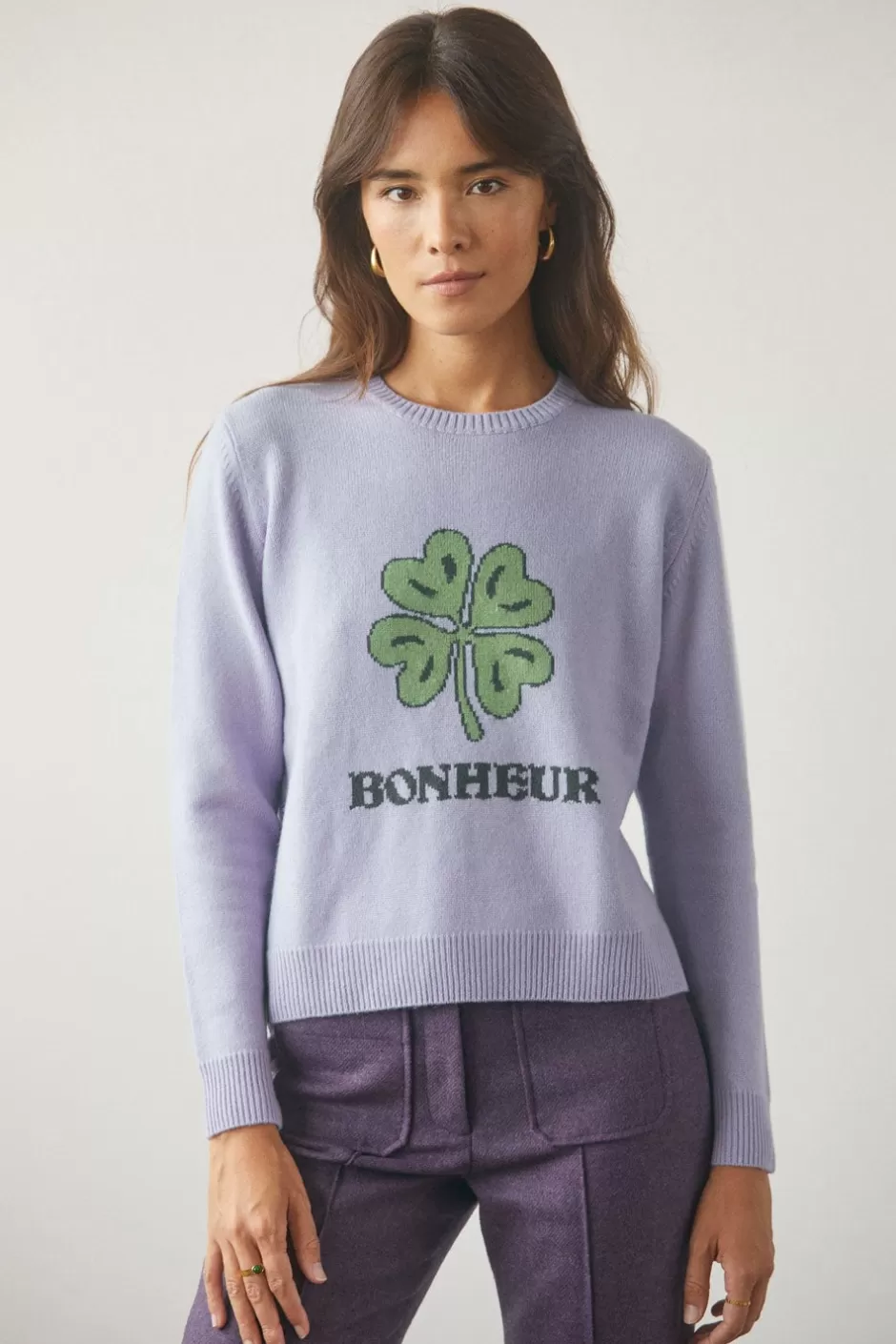 Soi Paris Pull Bonheur Violet en laine IMPRIMÉS Online